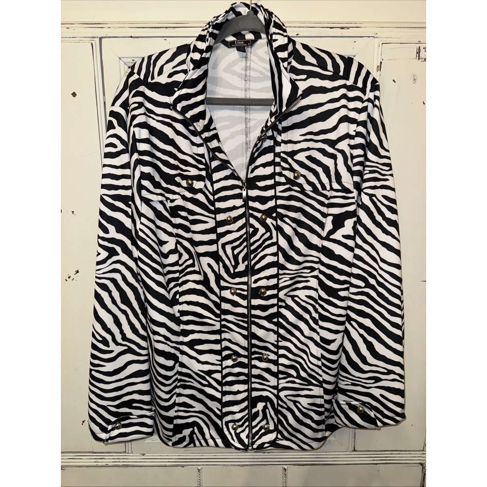 Y2K Zebra Zip Up Jacket Lisa International 1x